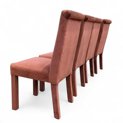 Set of 4 Postmodern Dining Chairs – 1980s Salmon Pink Velvet Upholstery, High Back Chairs, Vintage Modern Design, Sculptural Seating