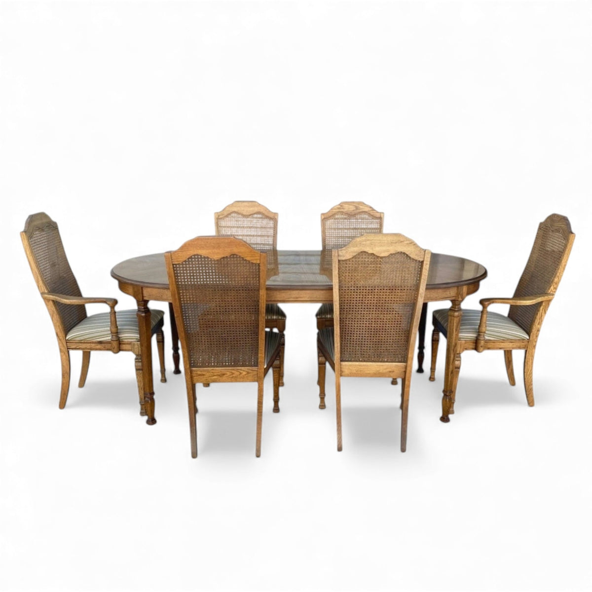 Vintage Oak Oval Extension Dining Table and Six Cane-Back Chairs — view 4 of 7