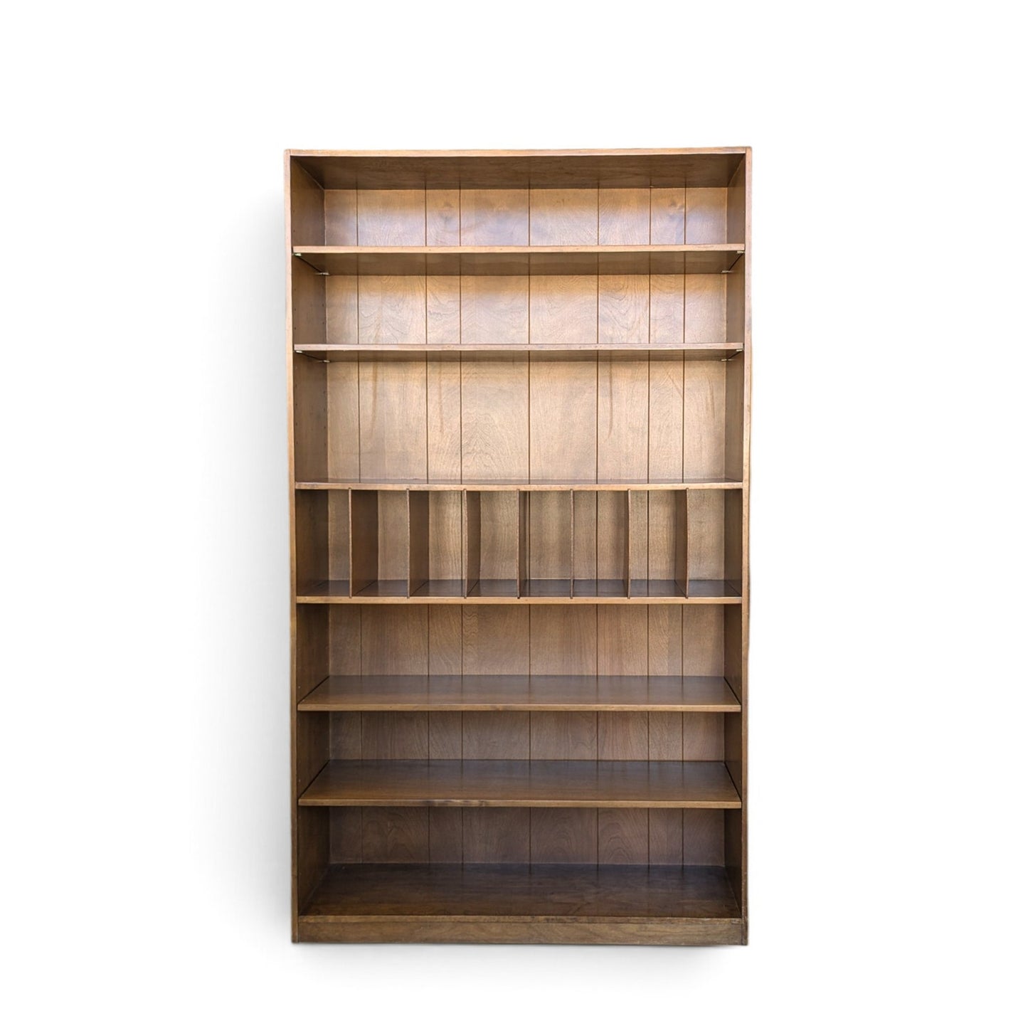1970s Japanese Veneered-Plywood Bookcase with Adjustable Shelves and Dividers