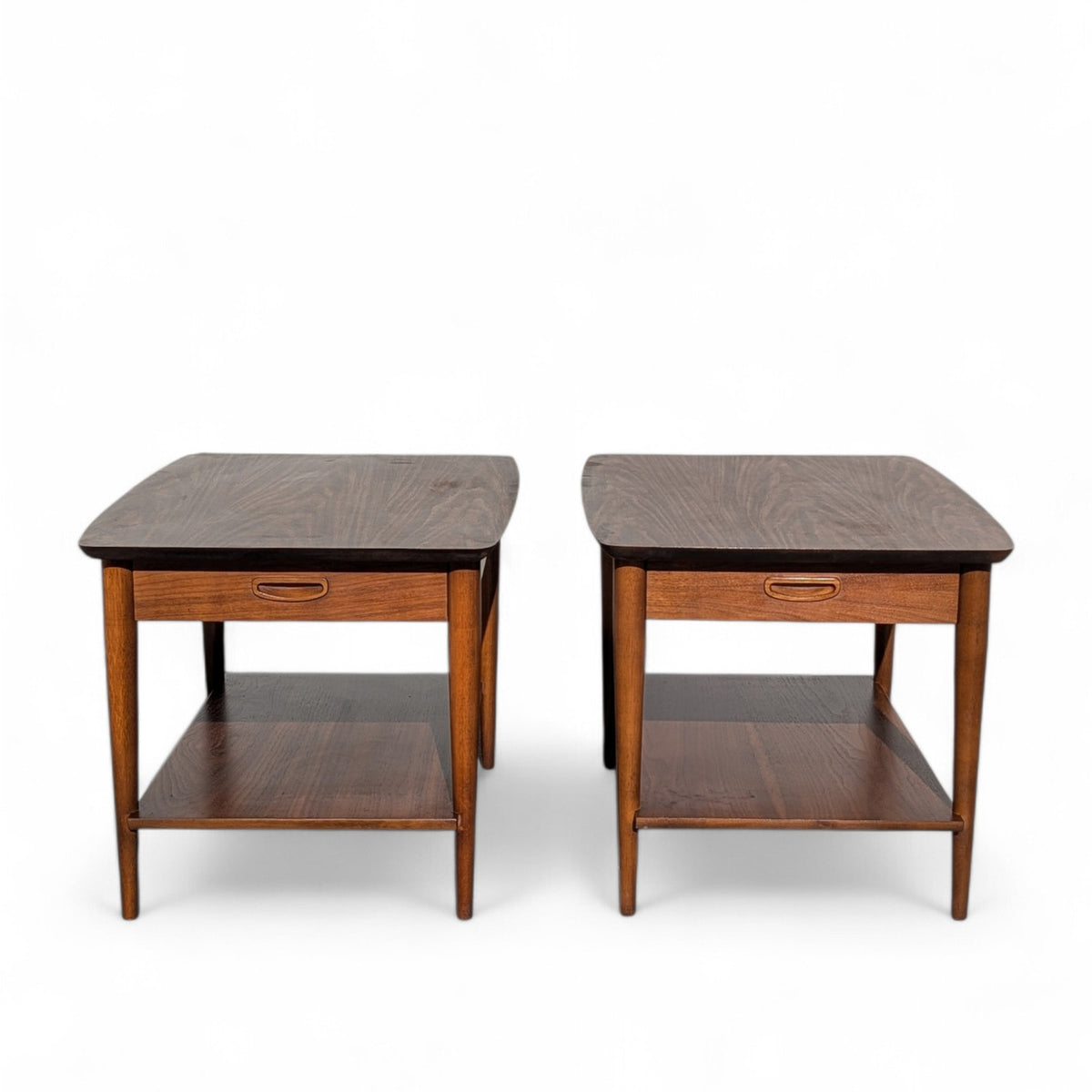 Pair of 1960s Lane Walnut Nightstands with Drawers and Lower Shelves — view 2 of 19