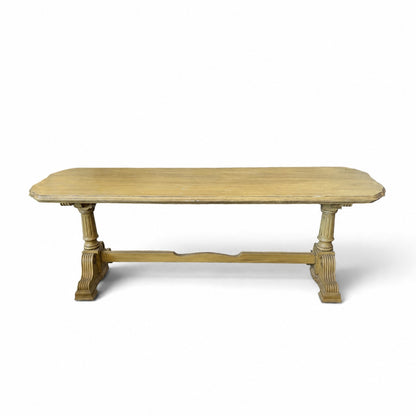 Vintage Butter Yellow Painted Trestle Sofa Table with Scalloped Top