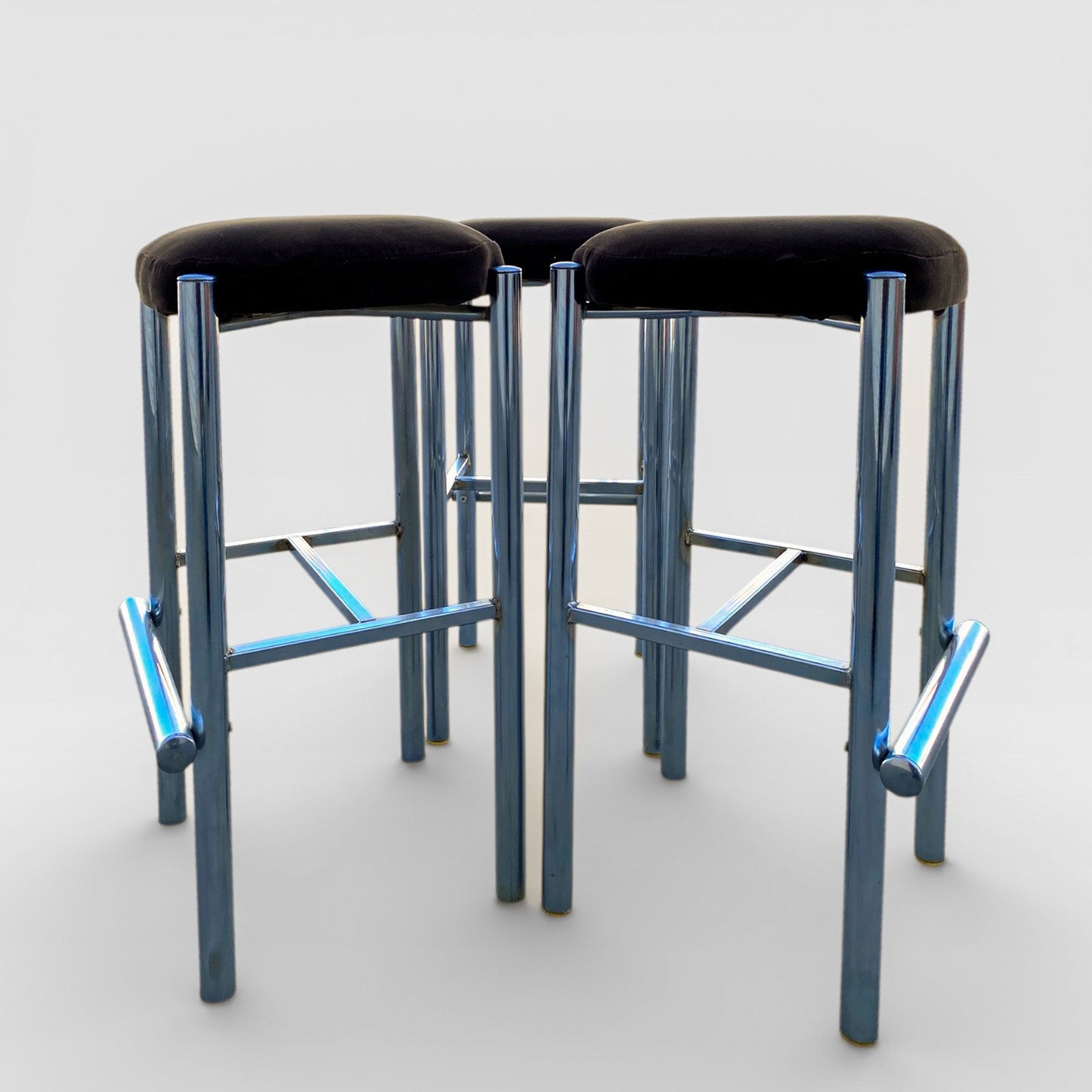 Chrome Bar Stools Set of 3 with Chocolate Velvet Seats