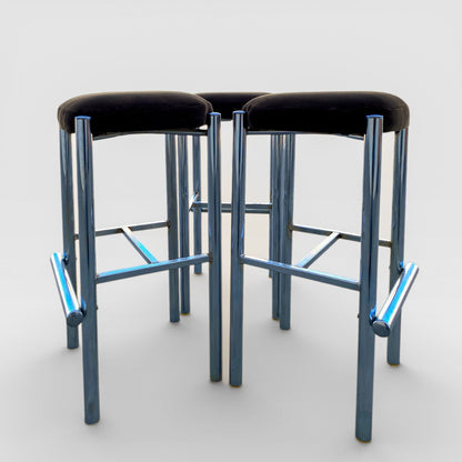 Chrome Bar Stools Set of 3 with Chocolate Velvet Seats