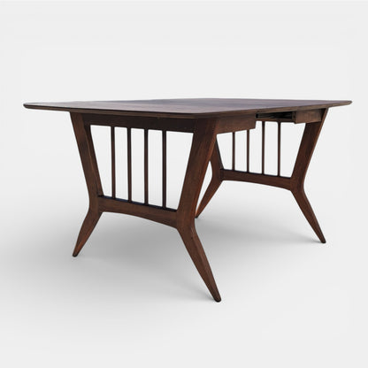 Mid Century Drop Leaf Dining Table by Garrison Furniture Co. | Sculptural Walnut Laminate Table | 1960s MCM