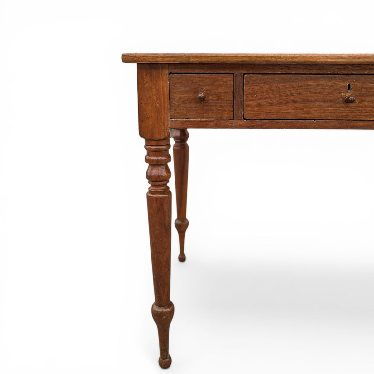 Antique Solid-Wood Writing Desk with Turned Legs and Drawer — view 3 of 16