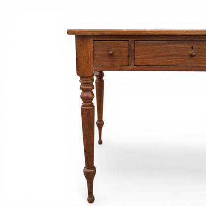 Antique Solid-Wood Writing Desk with Turned Legs and Drawer