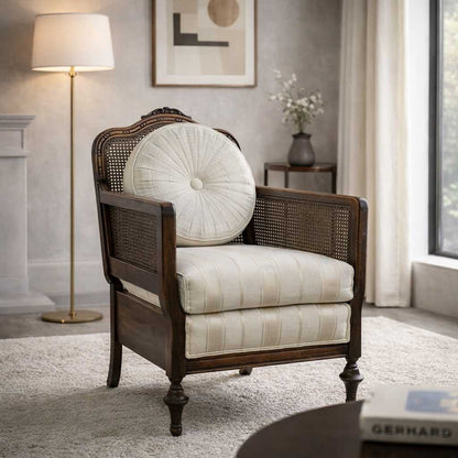 Vintage Carved Wood Club Chair, c. 1970s