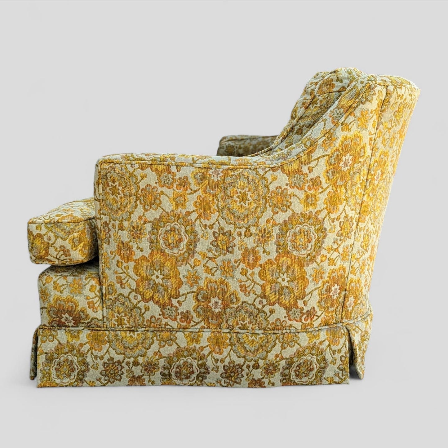 Vintage Hollywood Regency Floral Brocade Tufted Sofa, Yellow, Maximalist, MCM, Retro, Fun, Living Room