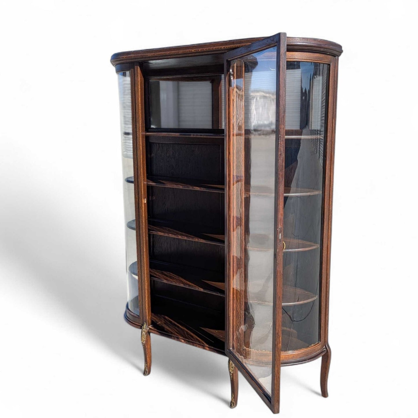 Early 20th Century Edwardian Demi-Lune Curved Glass Display Cabinet