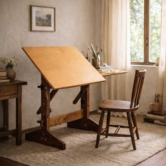 Vintage Versa Tables Adjustable Drafting Table in Solid Wood