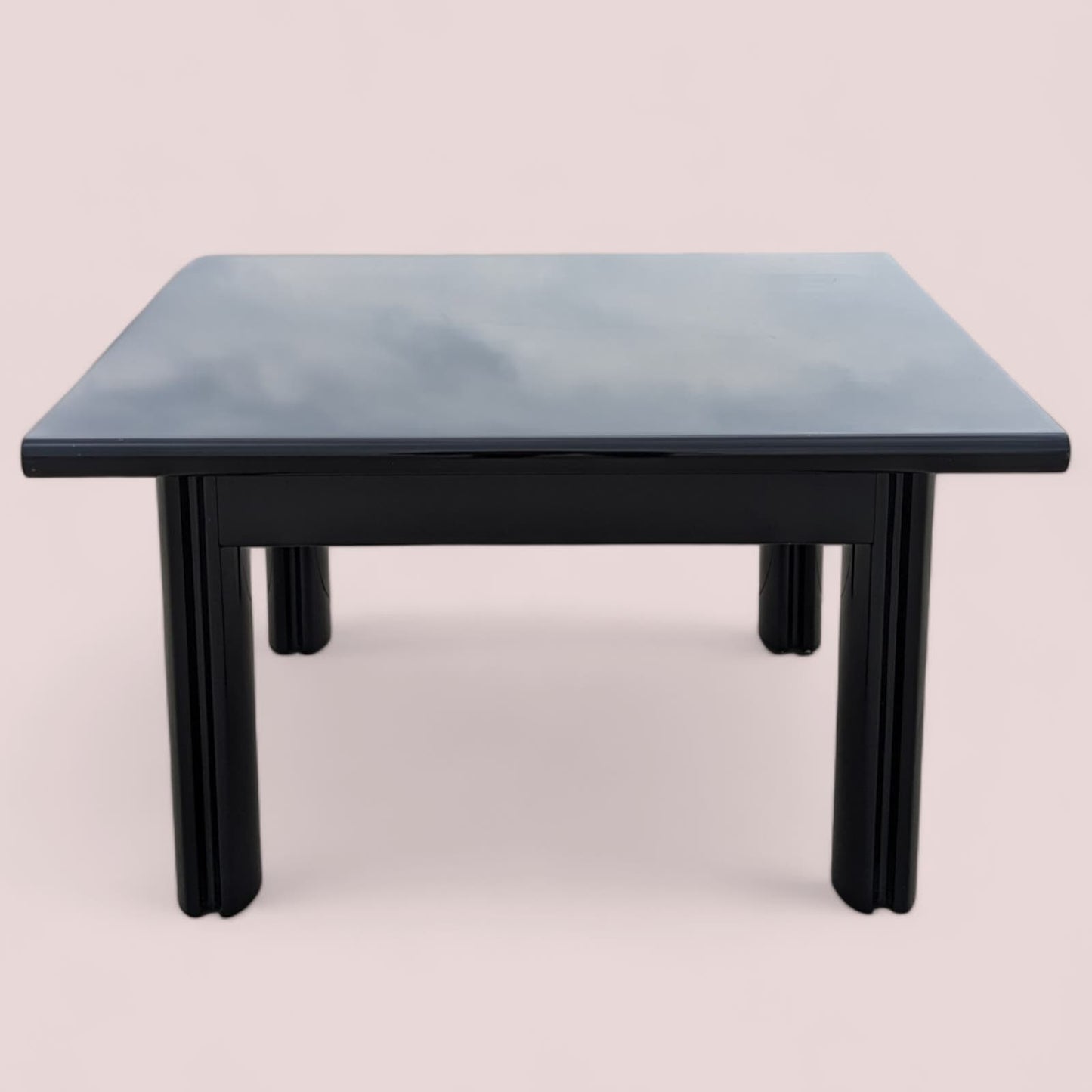 Italian Postmodern Coffee Table, Black Lacquer, Wood, 80s, Living Room