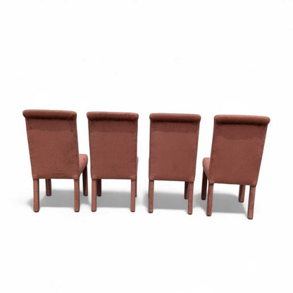Set of 4 Postmodern Dining Chairs – 1980s Salmon Pink Velvet Upholstery, High Back Chairs, Vintage Modern Design, Sculptural Seating