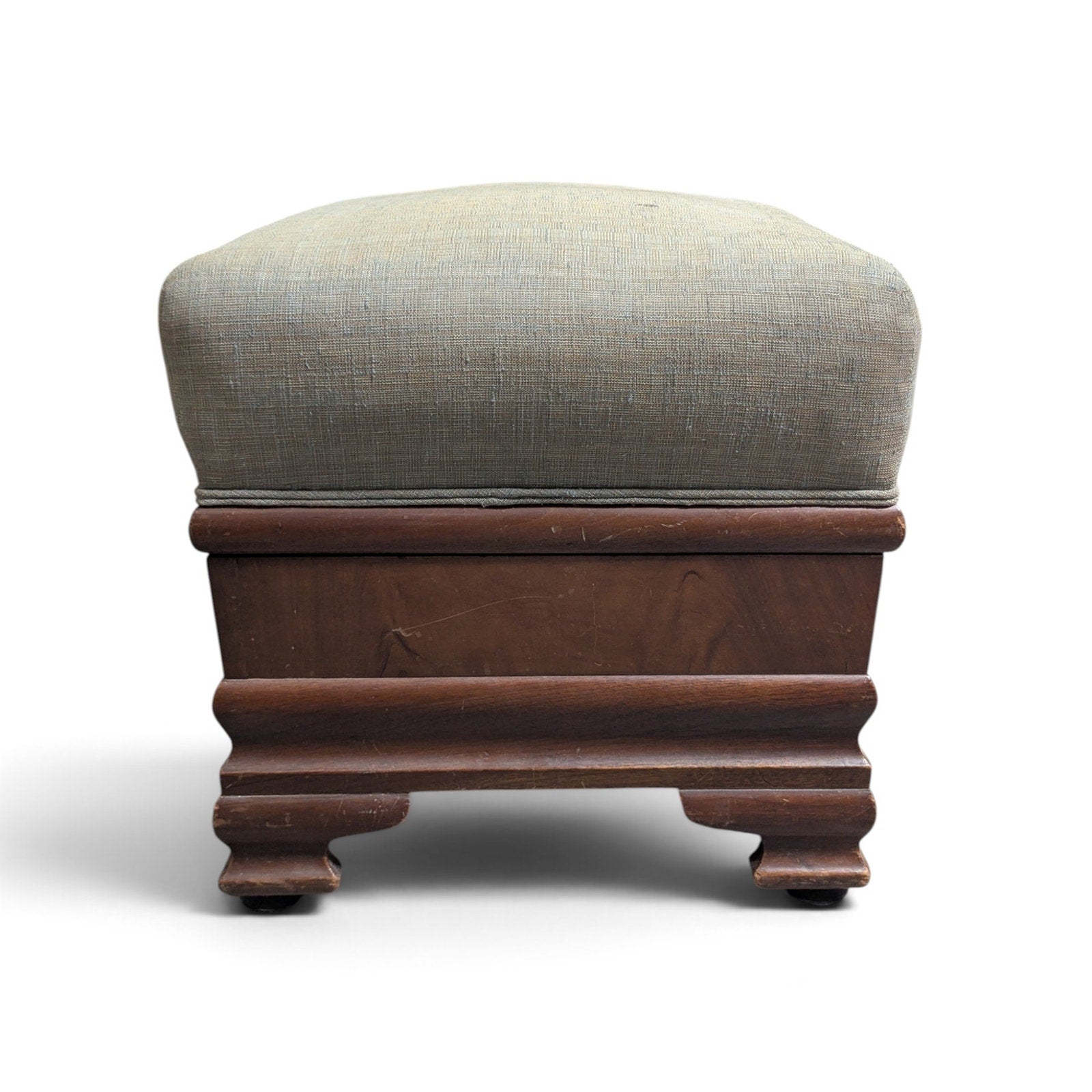 Early-to-Mid 20th Century Upholstered Wood Storage Ottoman with Hinged Lid — view 15 of 16