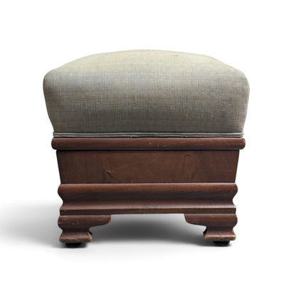 Early-to-Mid 20th Century Upholstered Wood Storage Ottoman with Hinged Lid