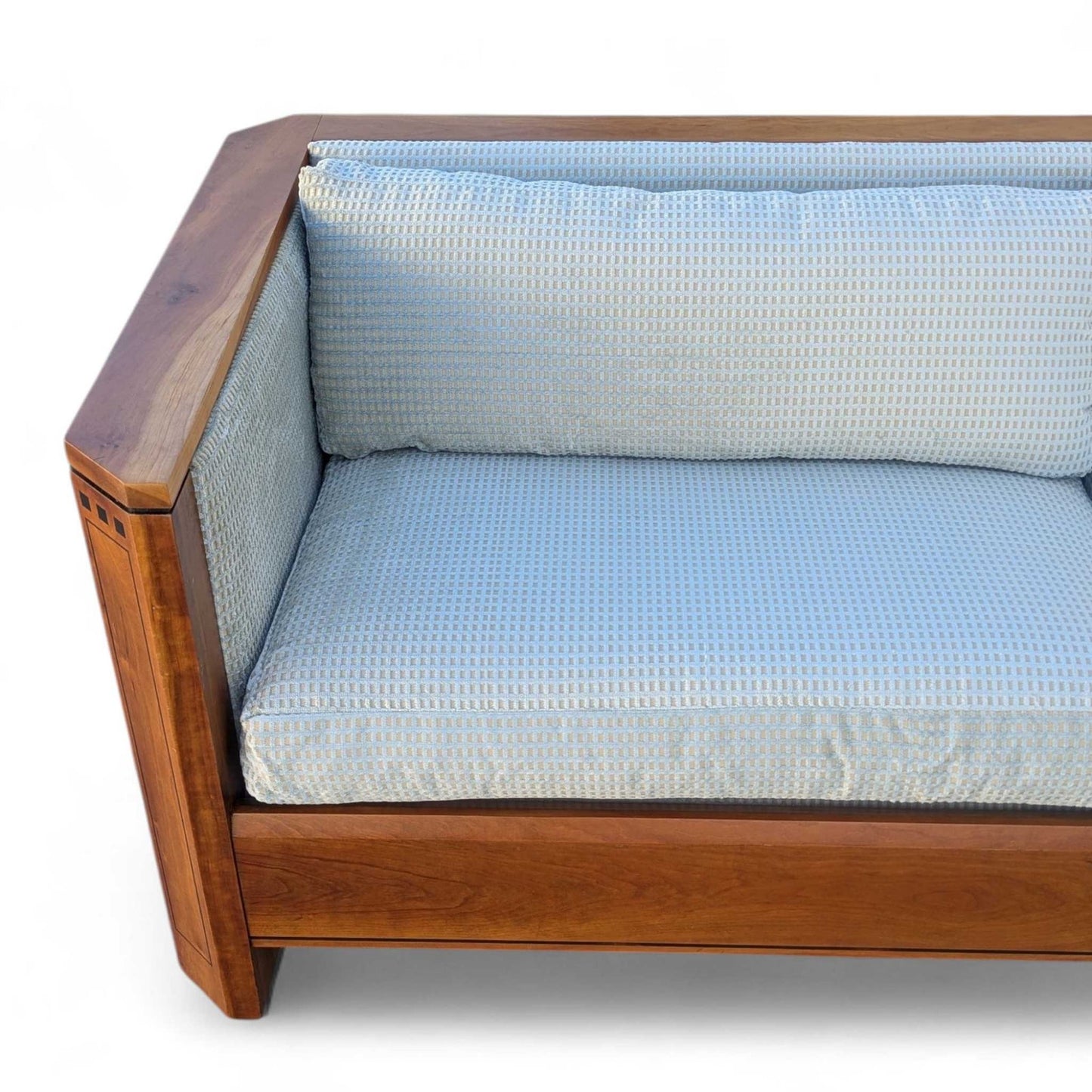 Stickley 21st Century Cherry Sofa, Pale Blue Textured Velvet Upholstery