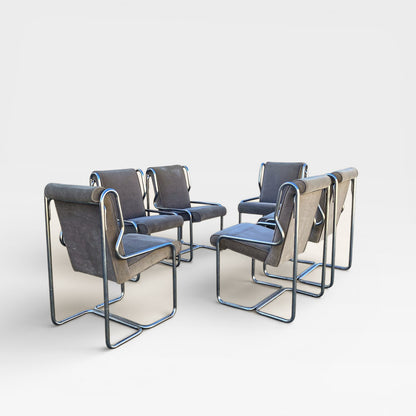 Chrome Cantilever Dining Chairs, Set of 6