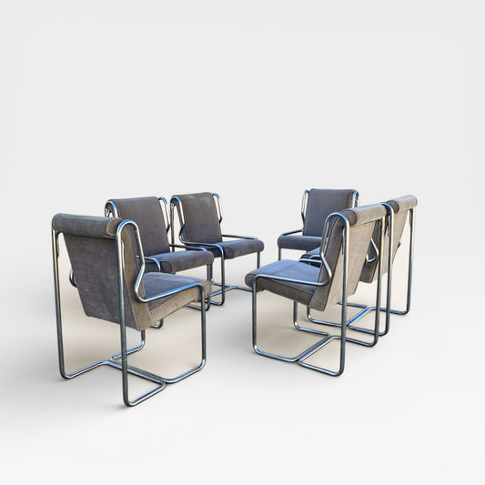 Chrome Cantilever Dining Chairs, Set of 6
