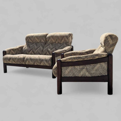 Vintage Wood-Frame Loveseat and Lounge Chair Set