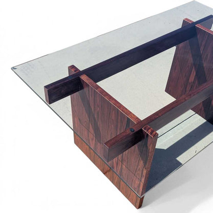 Sigurd Hansen Rosewood Dining Table – Mid-Century Modern Glass-Top, Vintage Scandinavian Design, Sleek and Stylish