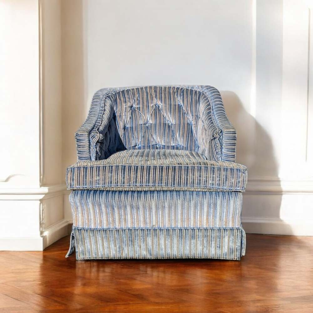 Vintage Blue Velvet Striped Chair