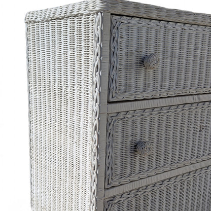 Vintage White Woven Wicker Three-Drawer Chest on Casters