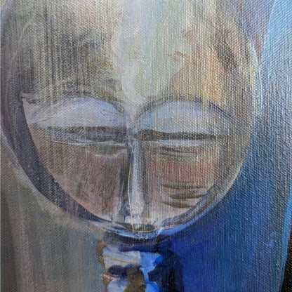 Large Abstract Painting 'Africa,' Signed and Dated 1988, Blue Framed Canvas
