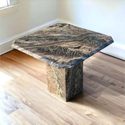 Italian Cipollino Ondulato Marble Pedestal Side Table