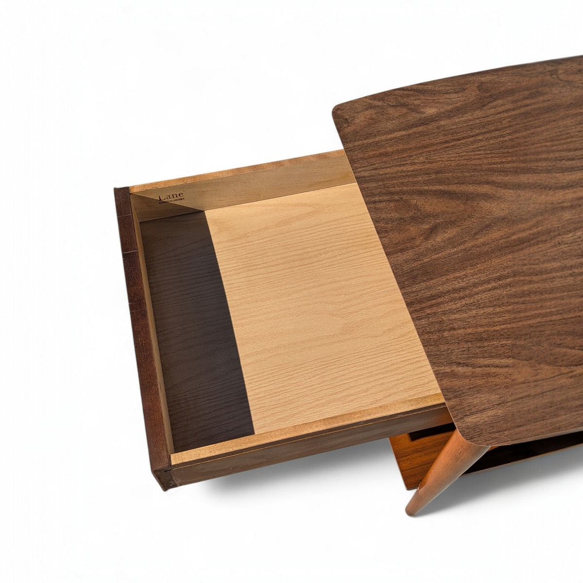 Pair of 1960s Lane Walnut Nightstands with Drawers and Lower Shelves — view 6 of 19