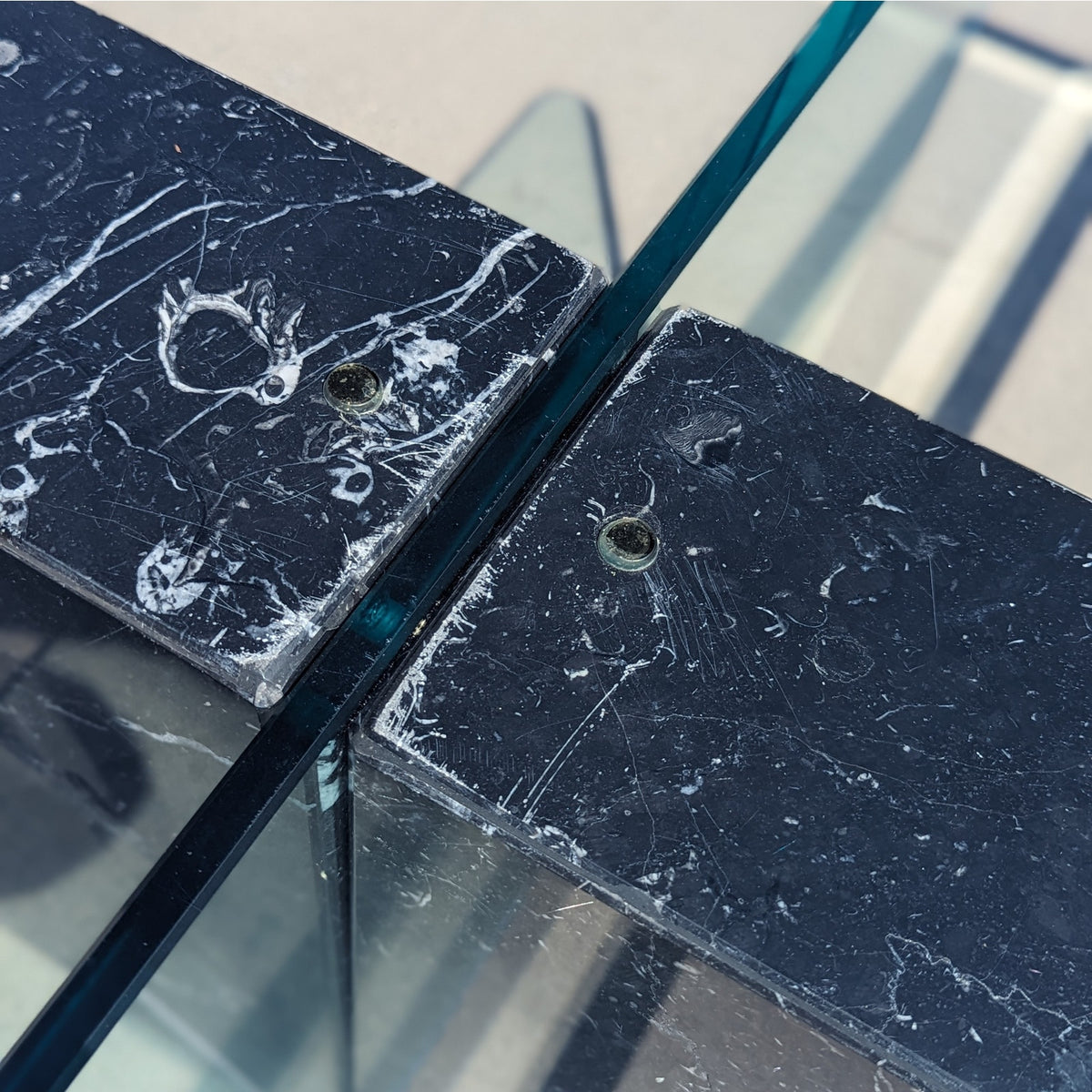 Unique Coffee Table, Marble Base, Geometric, Unique, Rectangular Glass Top, Postmodern, Mid Century — view 13 of 16