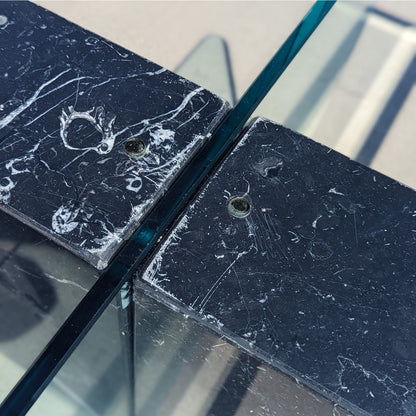 Unique Coffee Table, Marble Base, Geometric, Unique, Rectangular Glass Top, Postmodern, Mid Century