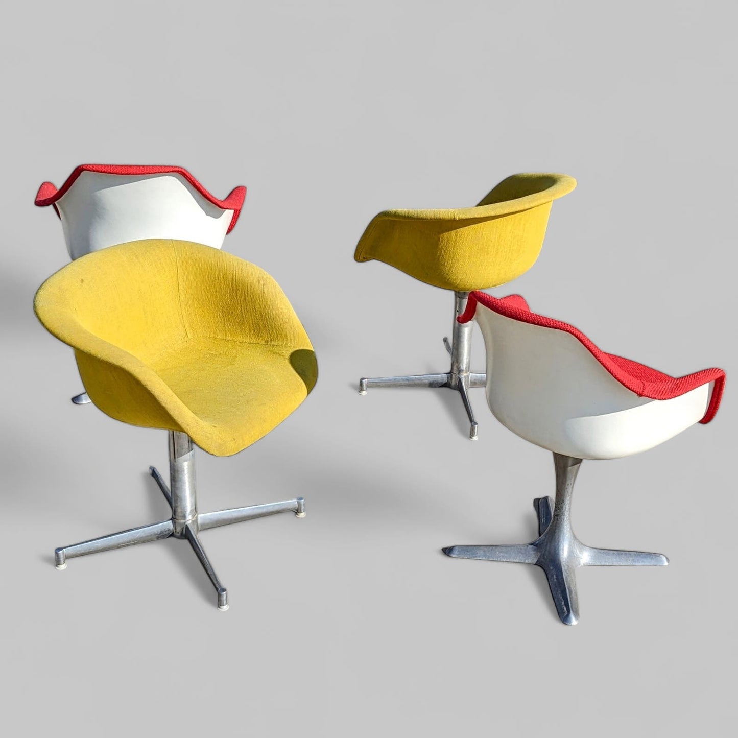 Four Space Age Dining Chairs by Burke Inc. Mid Century, MCM, Tulip Style, Propeller, Aluminum