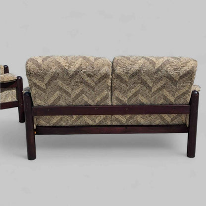Vintage Wood-Frame Loveseat and Lounge Chair Set