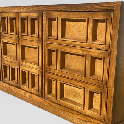 Oak Lowboy Dresser, Brutalist Mid-Century Modern