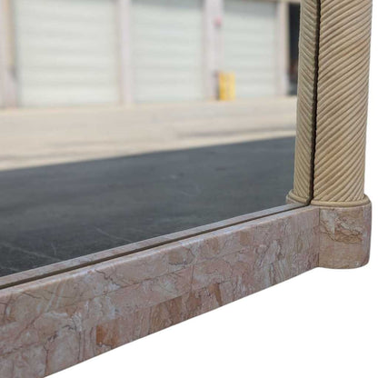 Vintage Arch Mirror, Karl Springer Style – Postmodern Tessellated Stone & Rope Detail, 48" Tall, 1980s Vintage Glam Statement