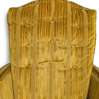 Vintage Key City Lounge Chair in Golden Striped Velour – Mid Century Accent Chair, Retro Skirted Chair, Professionally Cleaned
