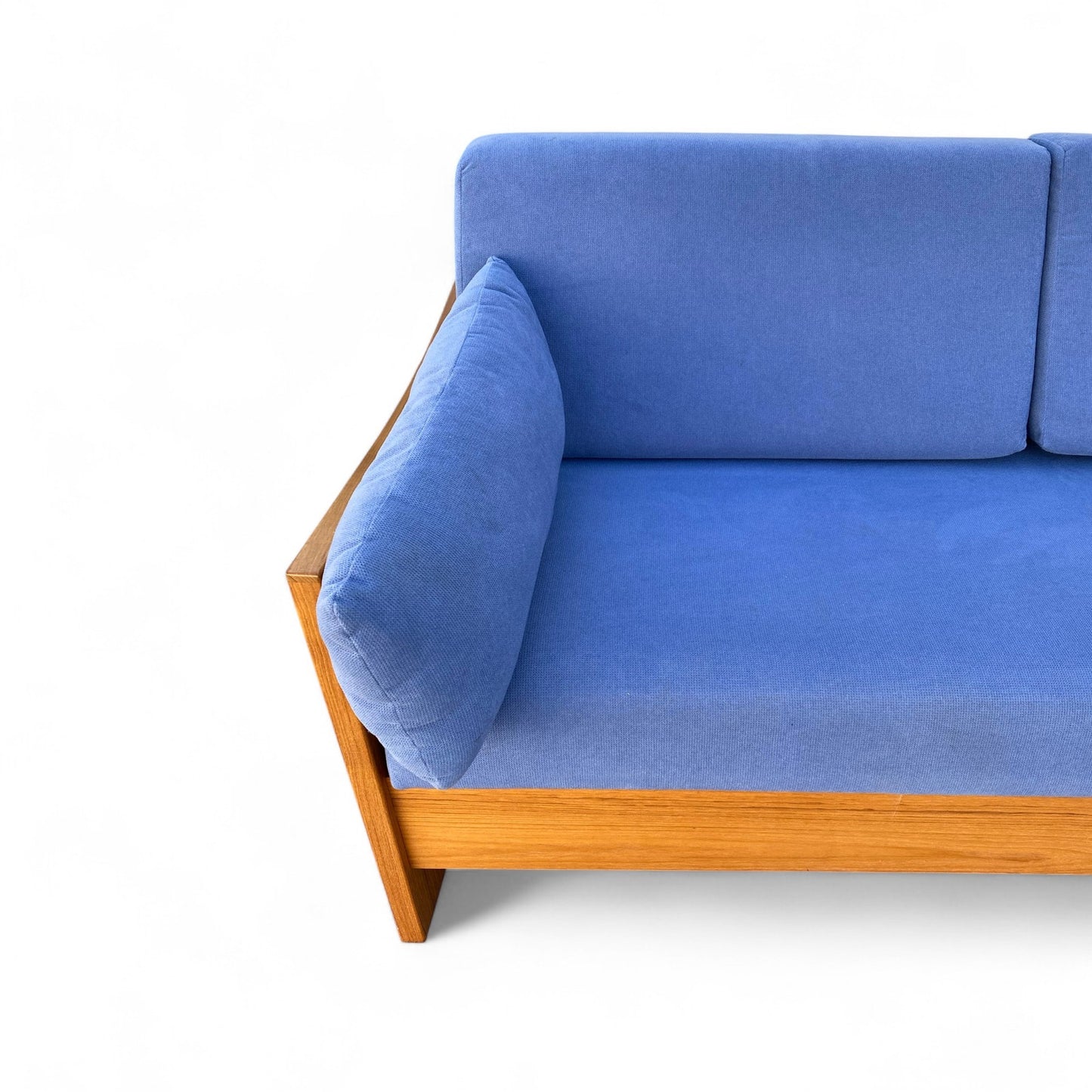 Mid-Century Canadian Teak Pull-Out Sofa Bed in Blue Upholstery, 1970s Modern Convertible Sleeper