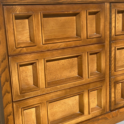 Oak Lowboy Dresser, Brutalist Mid-Century Modern