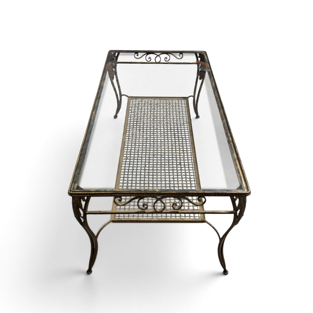 Late 20th Century Italianate-Style Scrollwork Metal and Glass Coffee Table