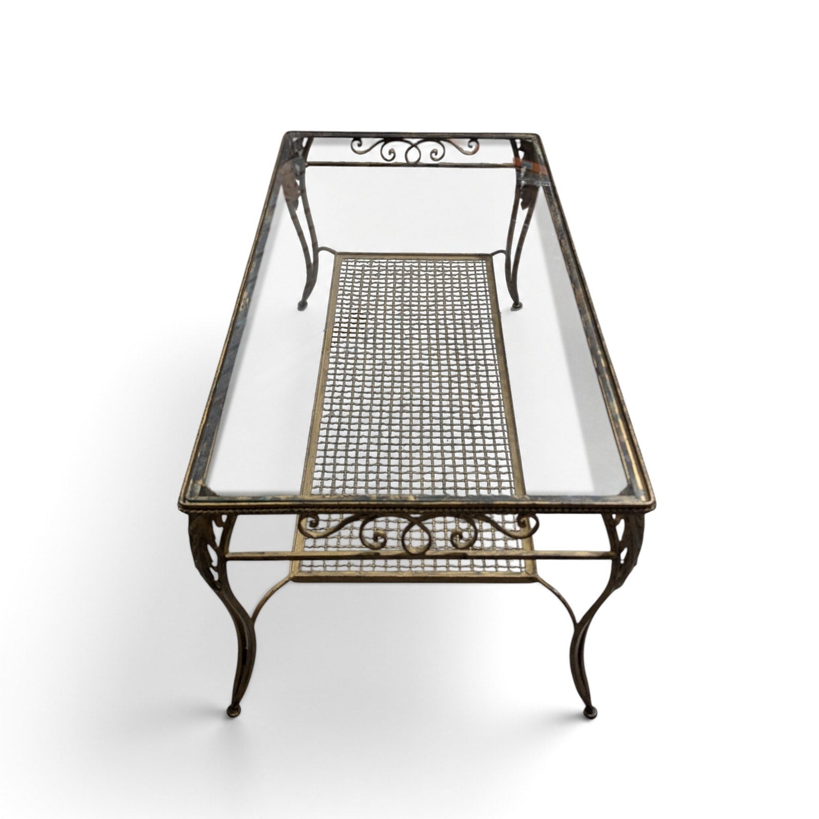 Late 20th Century Italianate-Style Scrollwork Metal and Glass Coffee Table — view 2 of 16