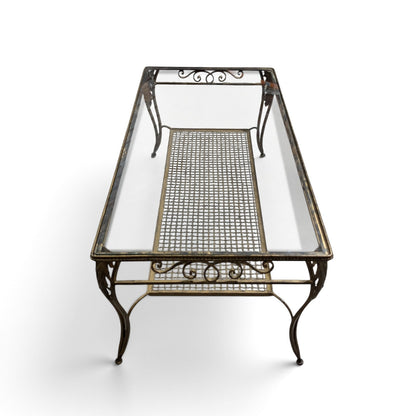 Late 20th Century Italianate-Style Scrollwork Metal and Glass Coffee Table
