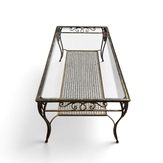 Late 20th Century Italianate-Style Scrollwork Metal and Glass Coffee Table