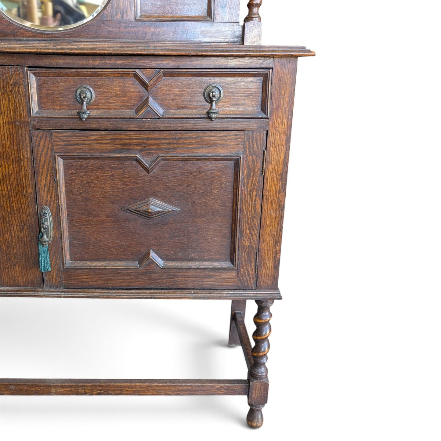 Antique Jacobean Revival Buffet with Mirrored Gallery and Barley-Twist Legs