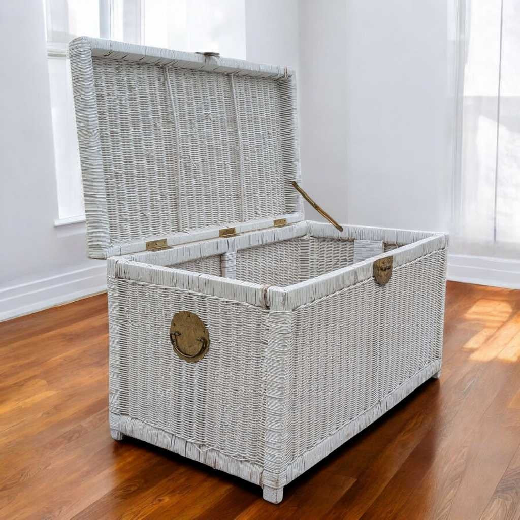 Vintage White Wicker Trunk