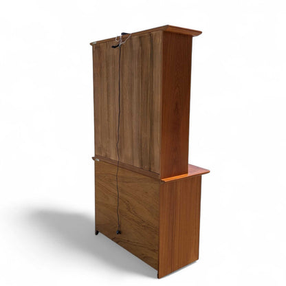 Vintage Teak Hutch Cabinet – 2-Piece Mid Century Display Cabinet w/ Glass Doors, 1960s Danish Modern Style