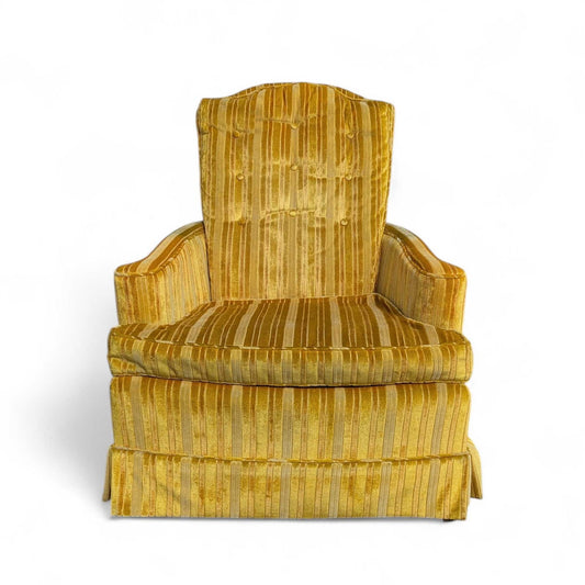 Vintage Key City Lounge Chair in Golden Striped Velour – Mid Century Accent Chair, Retro Skirted Chair, Professionally Cleaned