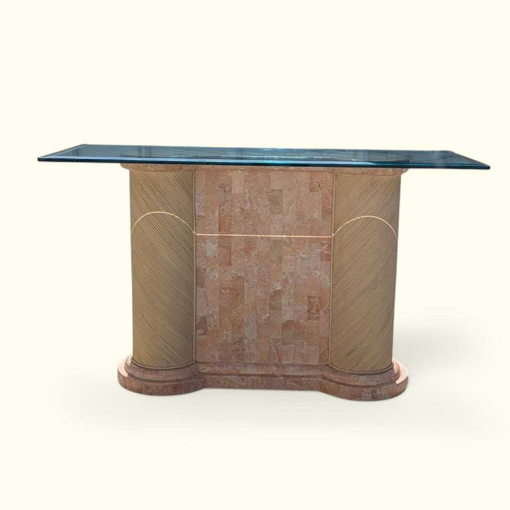 Postmodern Entryway Glass Console Table, c. 1980s