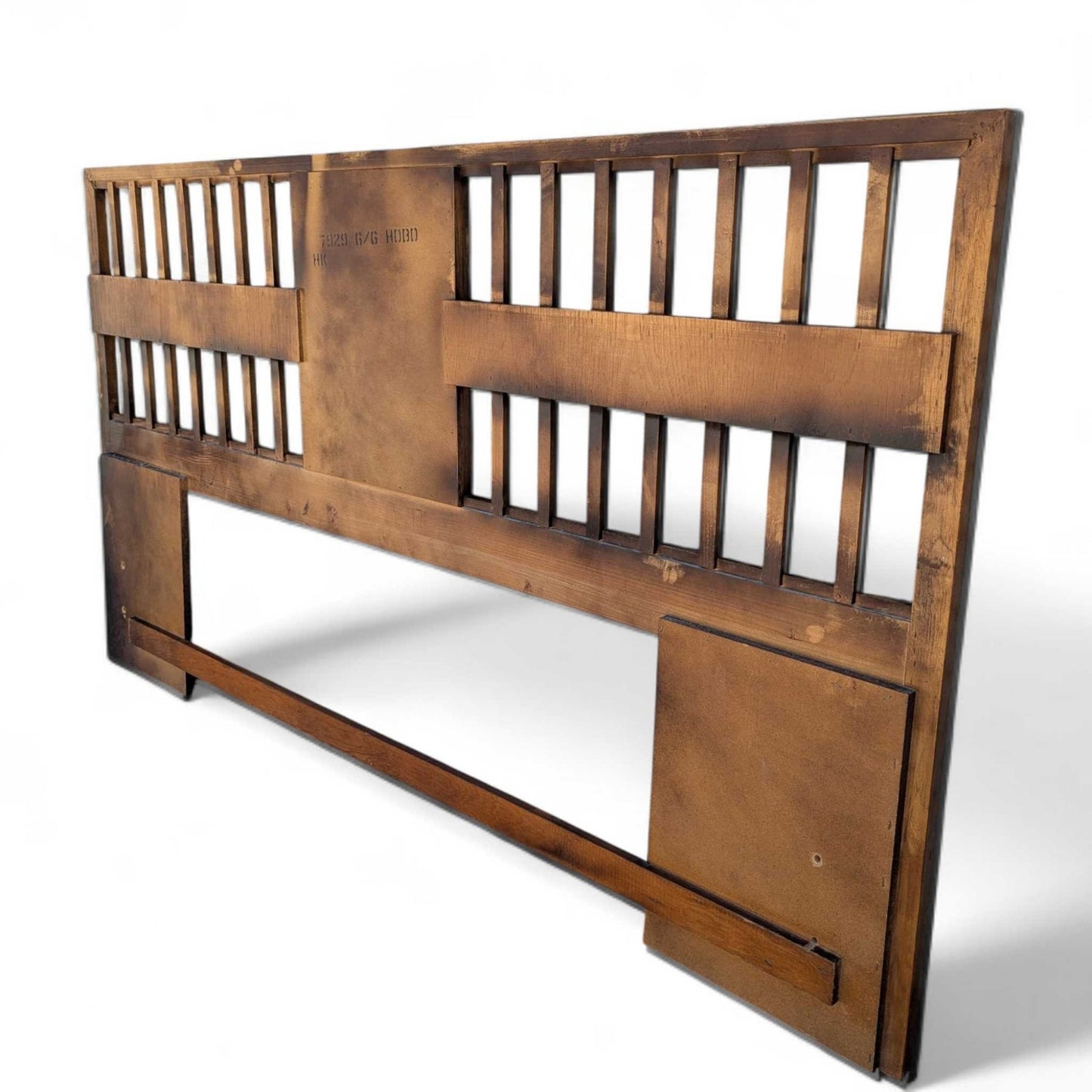 Vintage Walnut Veneer King Headboard with Chrome Trim, MCM