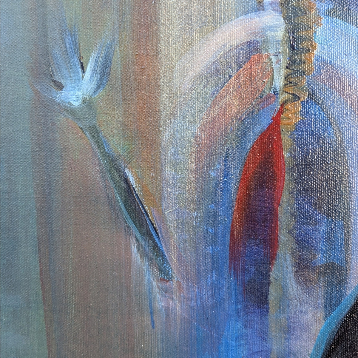 Large Abstract Painting 'Africa,' Signed and Dated 1988, Blue Framed Canvas