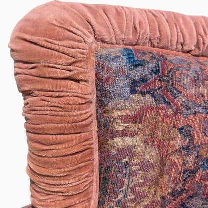 Antique Tufted Rocking Chair – Custom Upholstered Victorian Accent Chair with Fringe Trim & Floral Velvet Fabric