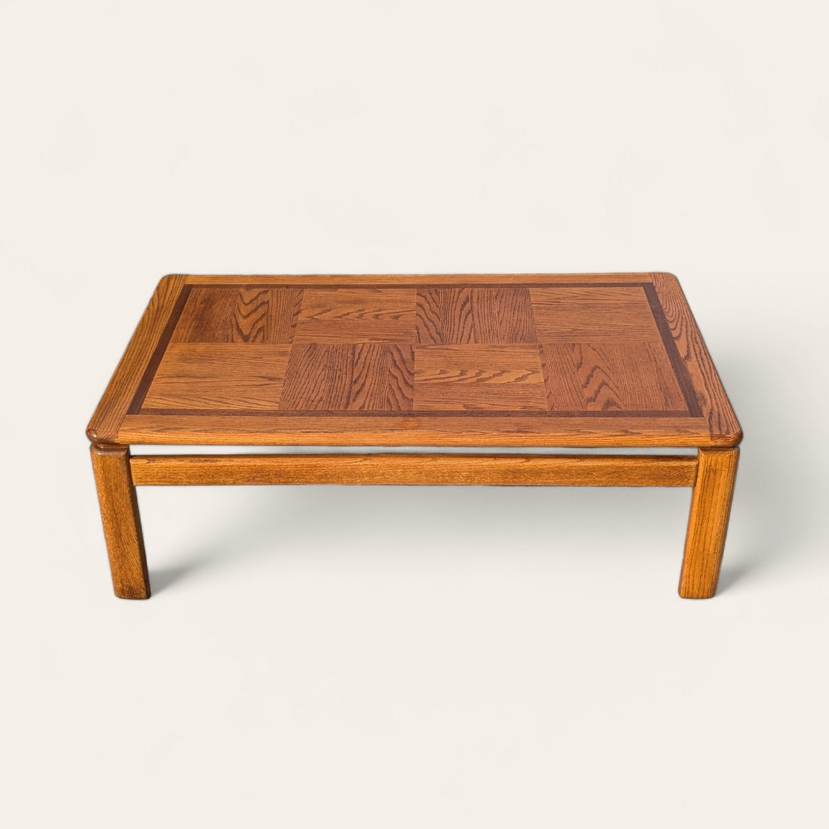 1980s Mid-Century Oak Coffee Table with Checkered Parquet Top